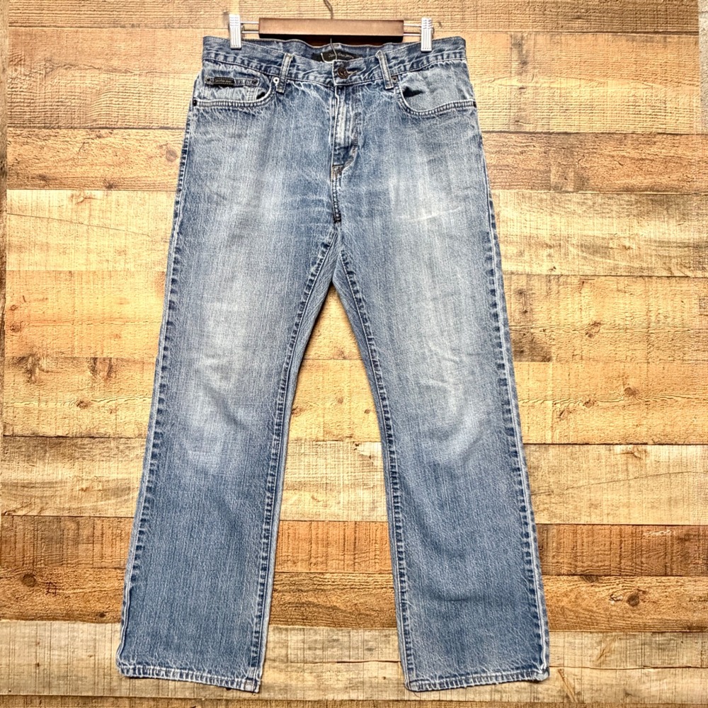 Calvin Klein Jeans Mens 34 Bootcut Light Wash Blue Denim 100% Cotton